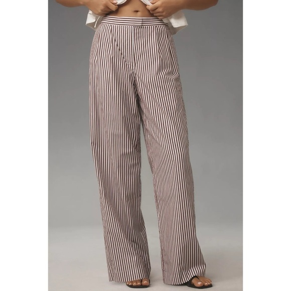 rag & bone Pants - NWT Rag & Bone Lacey Stripe Cotton Poplin Pant Wide Leg Trousers Brown White 00